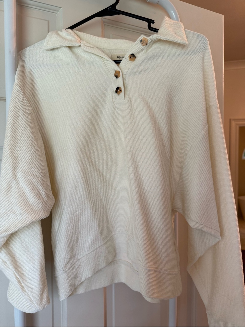 Madewell Ivory Polo-Style Button Knit Top